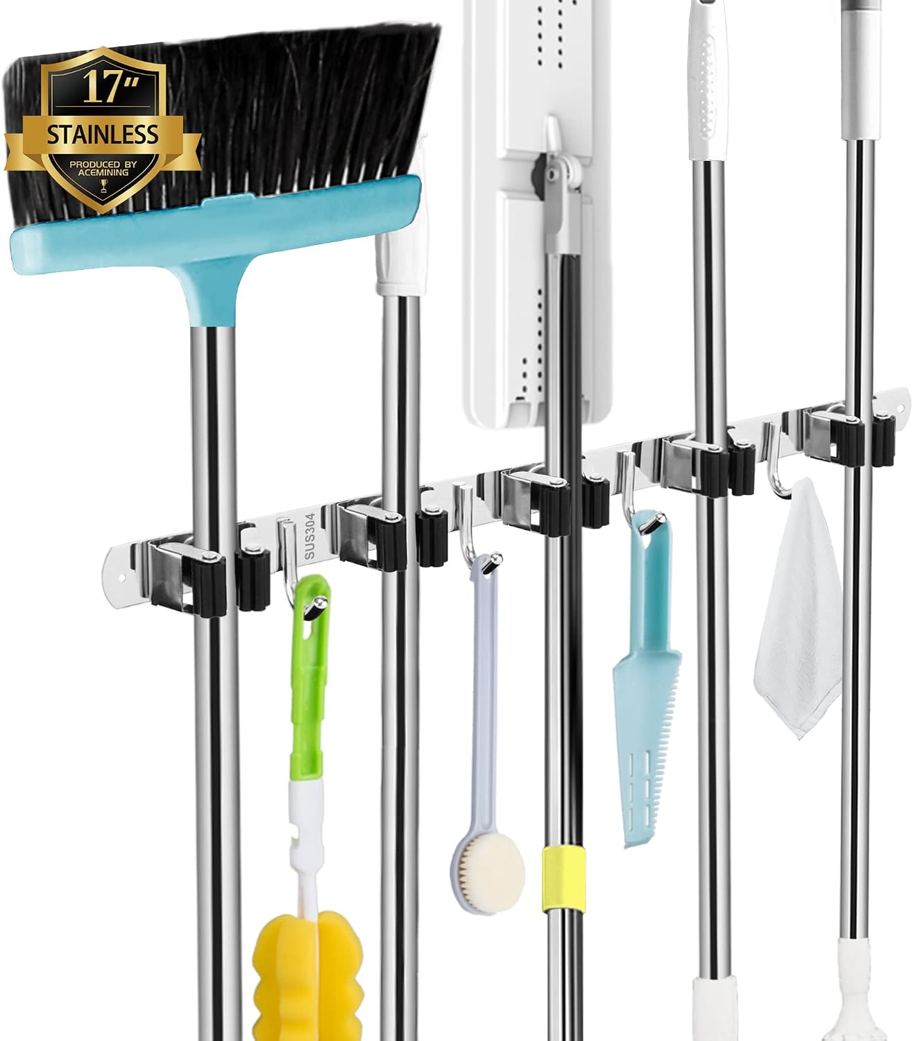 AceMining Broom Holder: Five Grips & Four Hooks