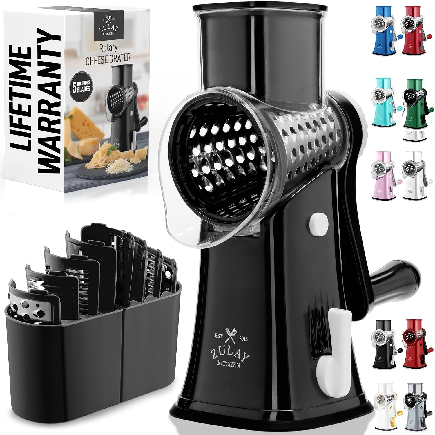 Zulay Rotary Cheese Grater: Five Cutting Drums