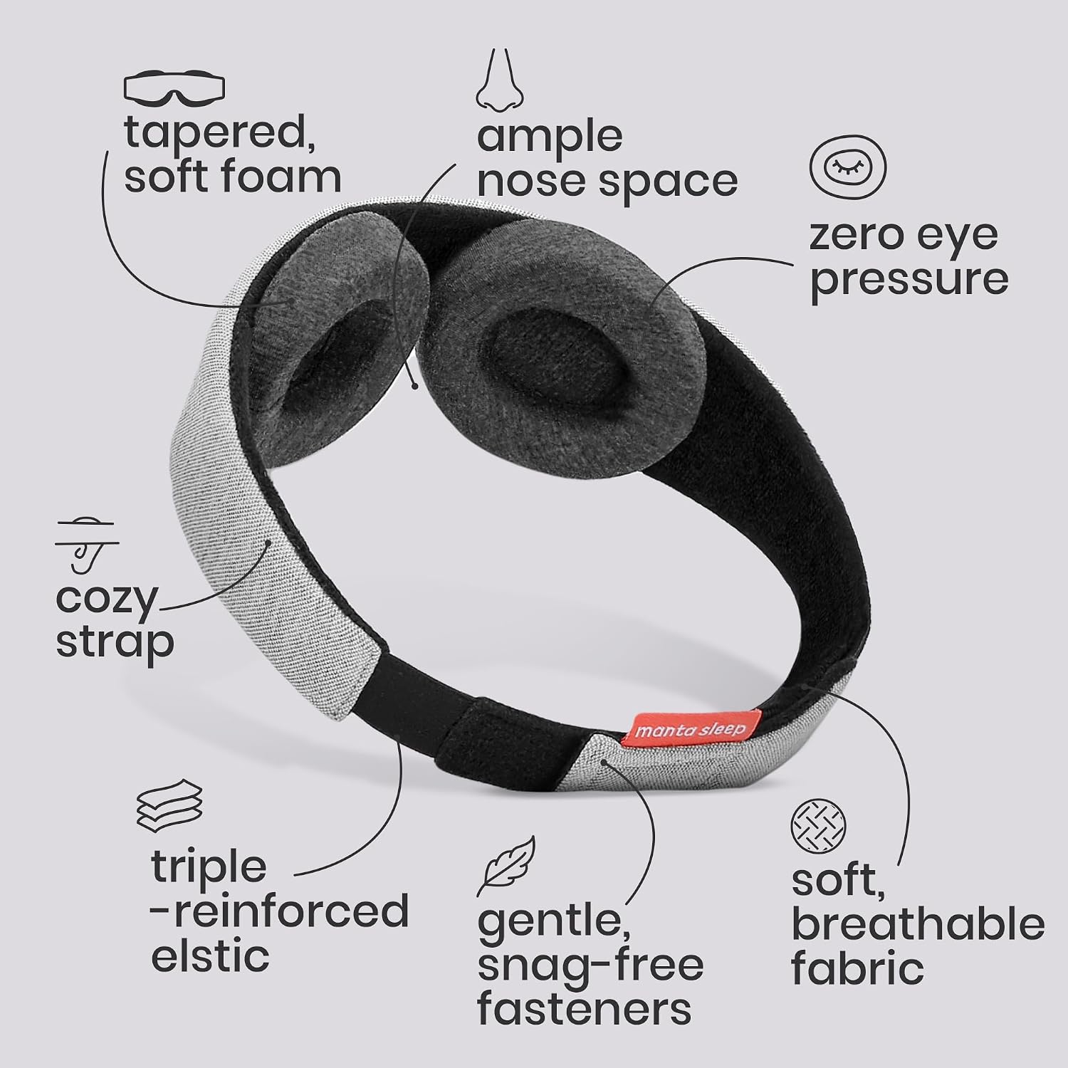 Second exact-product gallery image of Manta Original Sleep Mask B07PRG2CQY showing the adjustable cup design