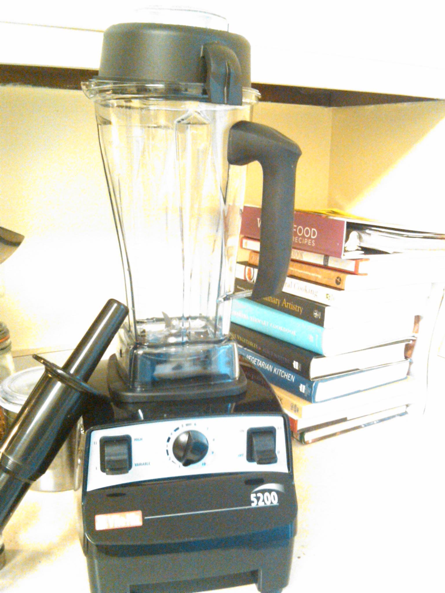 Historical Vitamix 5200 photo showing the front speed controls with the tamper beside the blender.