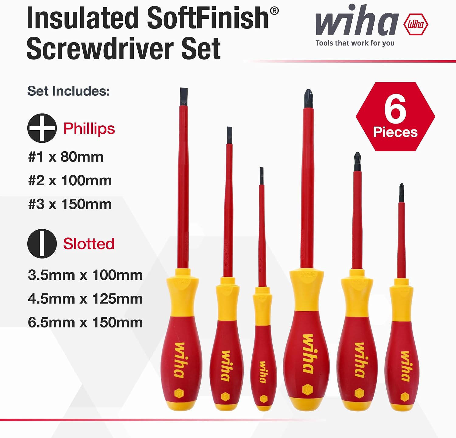 Wiha32092 original graphic lists Phillips1/2/3 and slotted3.5/4.5/6.5mm with blade lengths.