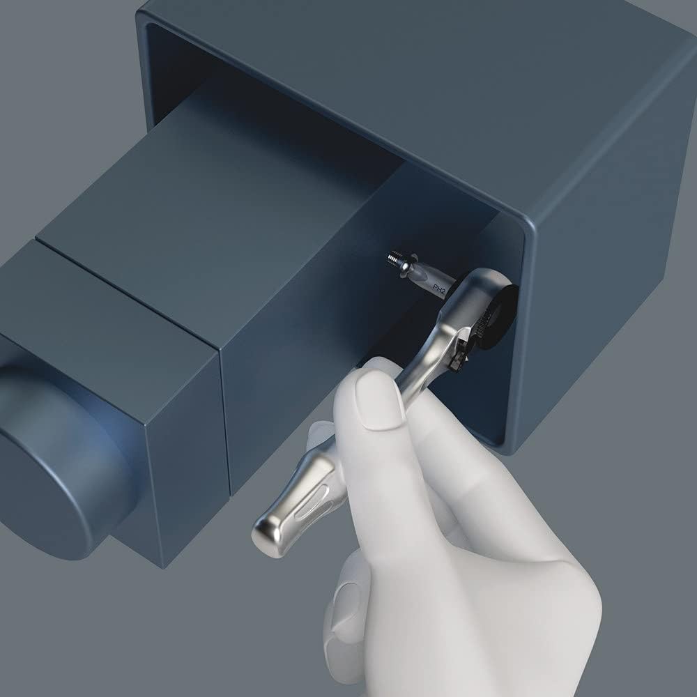 Manufacturer illustration of the Zyklop Mini bit ratchet working beside an obstruction.