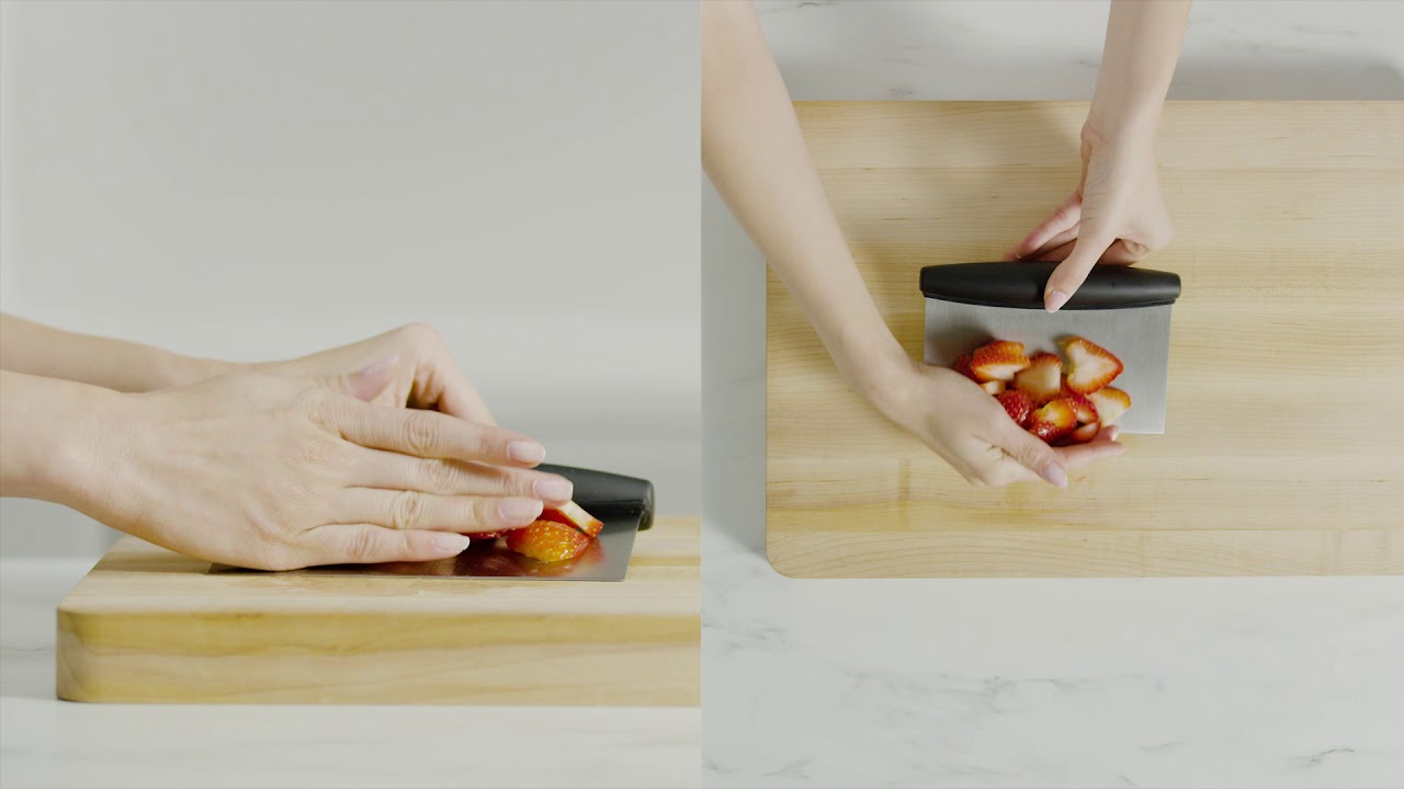 OXO Multi-Purpose Scraper & Chopper shown in OXO’s official demonstration video thumbnail