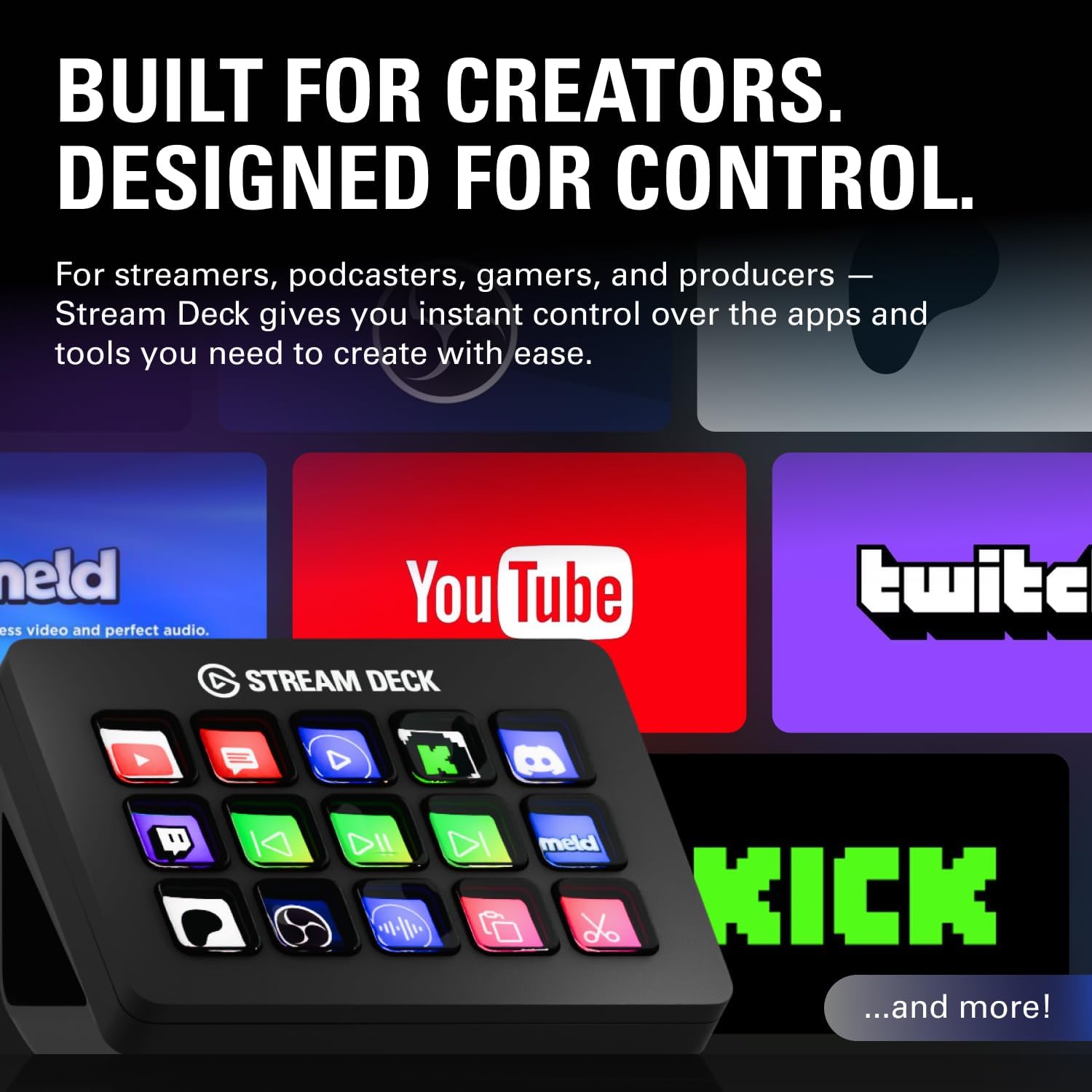 Supplier graphic showing the black fifteen-key MK.2 and application icons