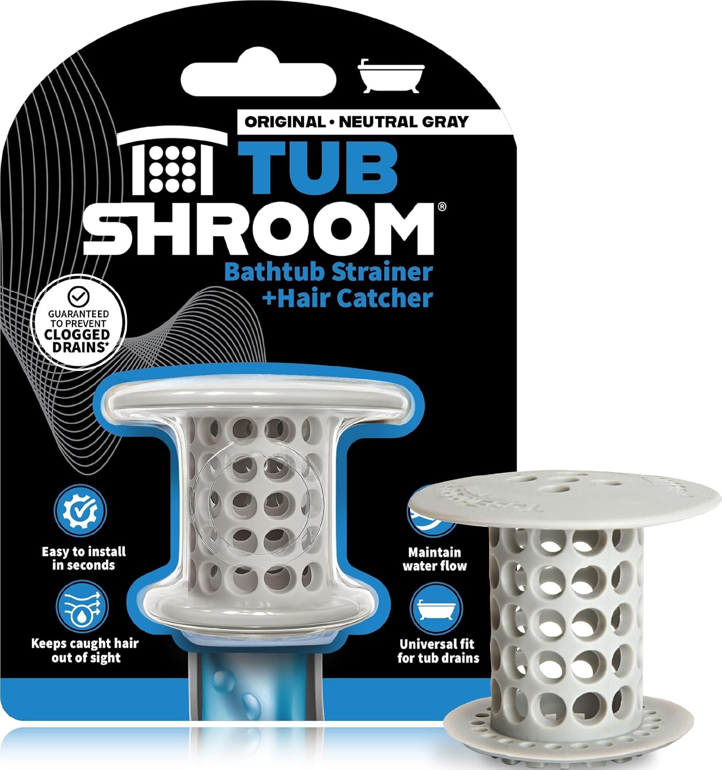 TubShroom 灰色滤发器：在浴缸排水口拦截毛发