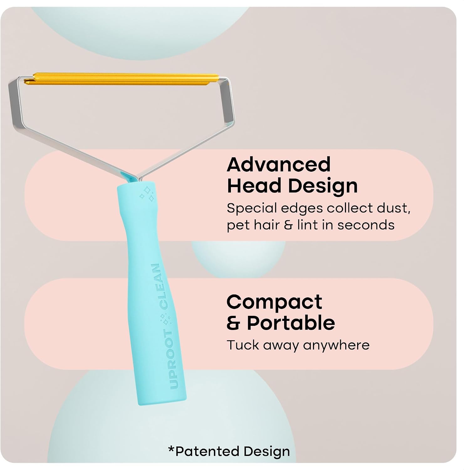 Uproot Cleaner Pro product diagram showing the turquoise handle and double grooved head