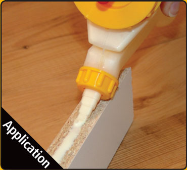 FastCap GluBot 16-ounce bottle applying a glue line while held upright
