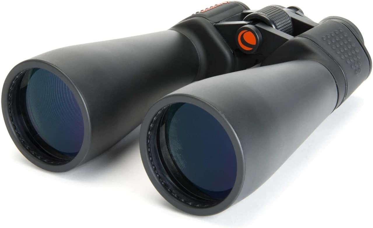 Black SkyMaster 15x70 binoculars seen from the objective side