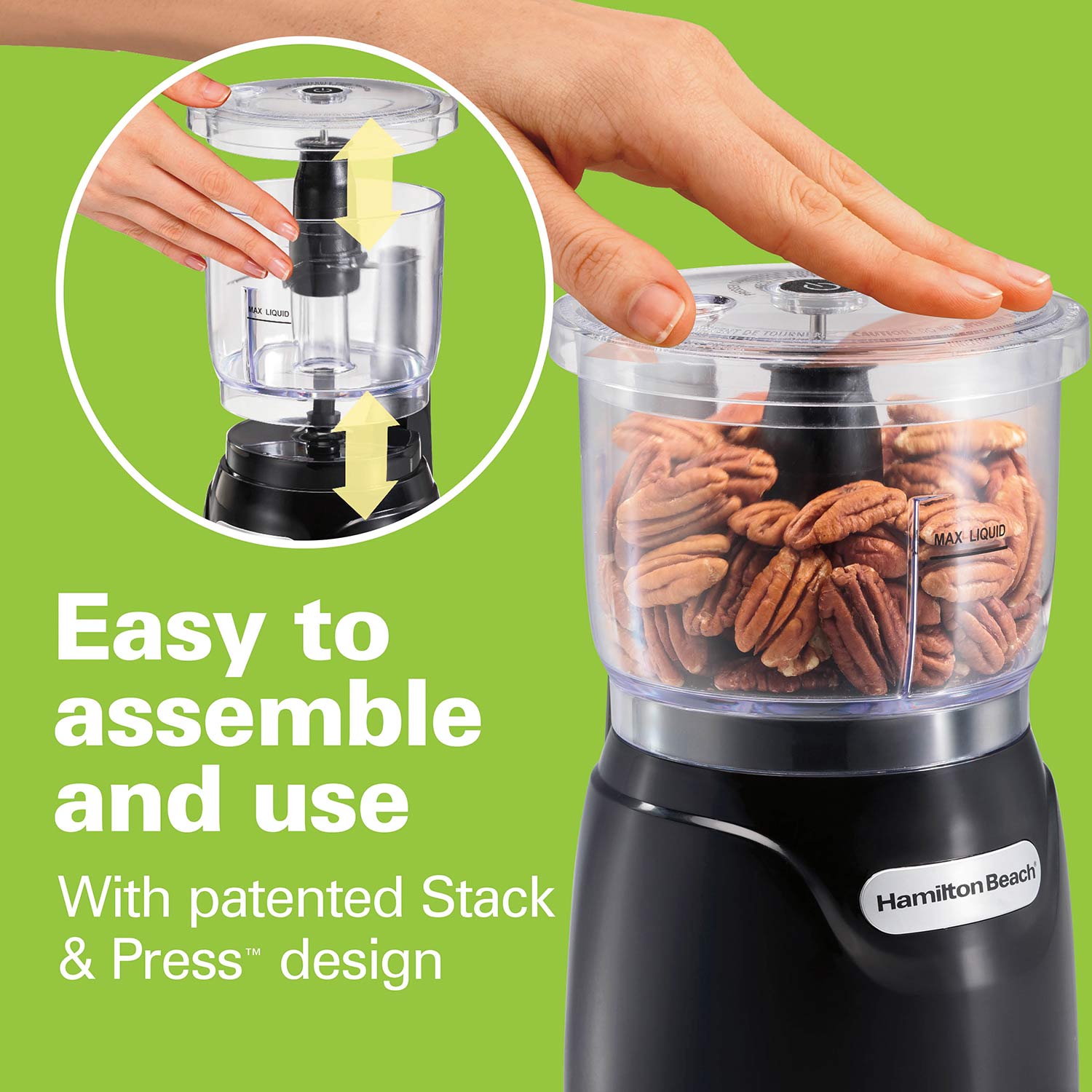 Hamilton Beach 72850G Stack & Press food chopper assembly and press-control graphic