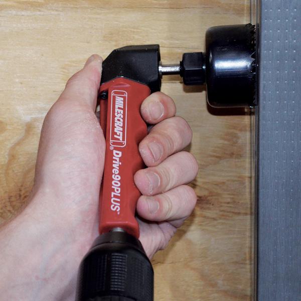 Milescraft 1303 Drive90PLUS driving a fastener inside a tight wood assembly