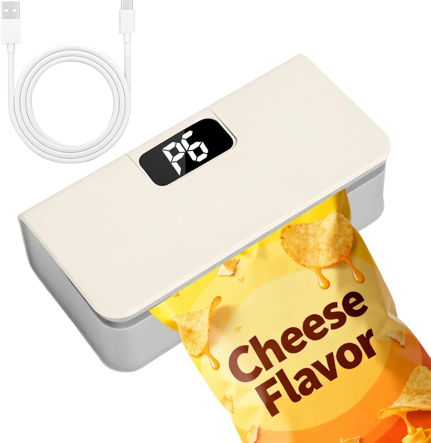White SYAWS MS01 with snack bag and USB charging cable