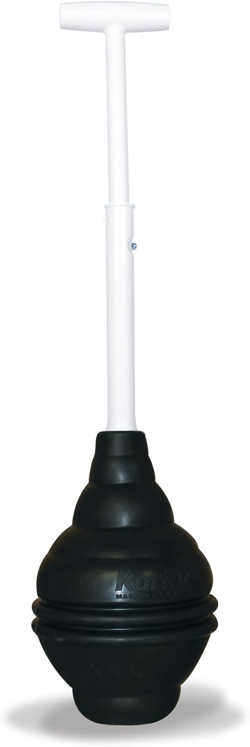 Korky BEEHIVE Max 96-8A toilet plunger with black beehive head and white telescoping T-handle