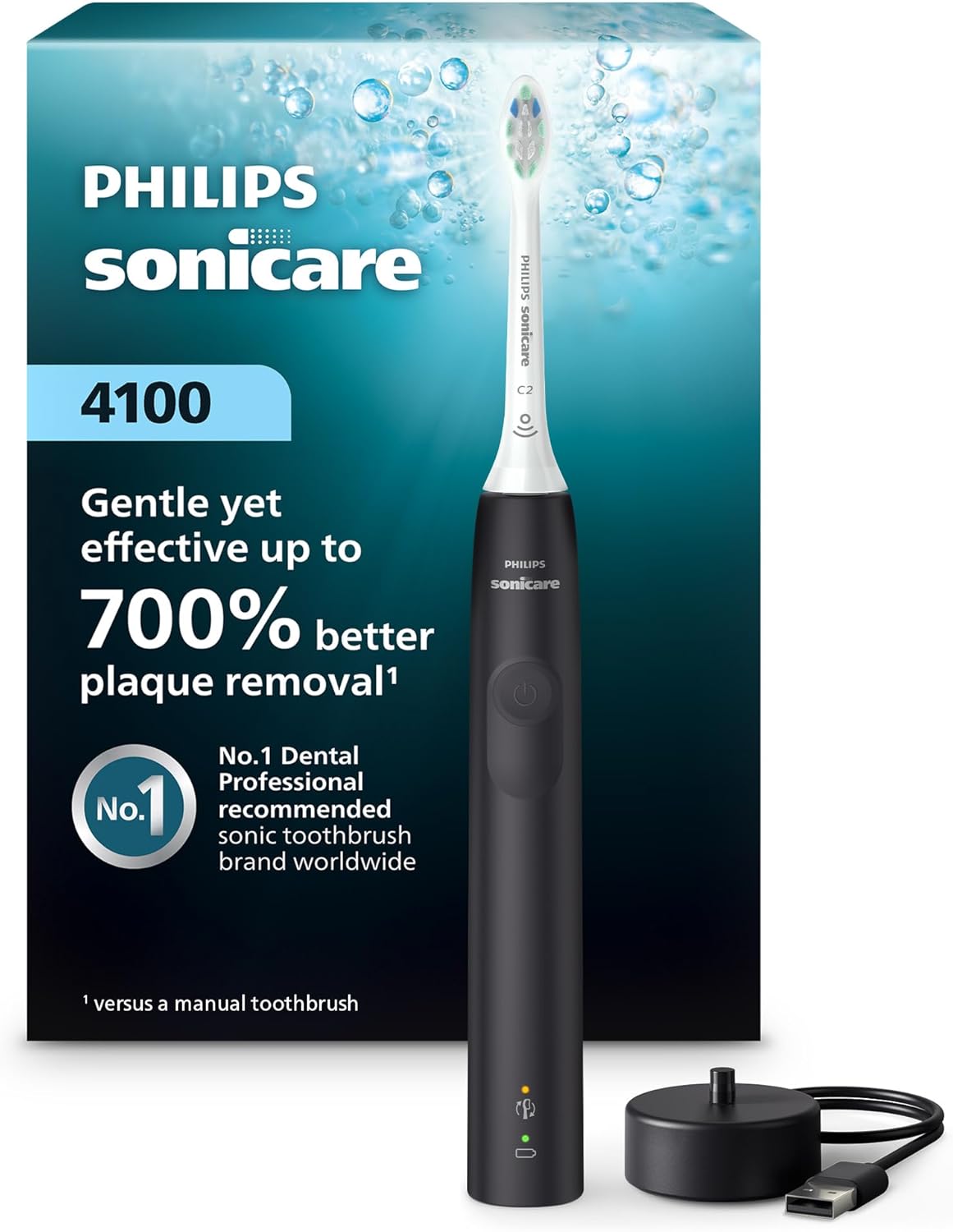 Philips Sonicare 4100 HX3681/24 black electric toothbrush with box and USB charger, exact Amazon B09LD7WRVS main image
