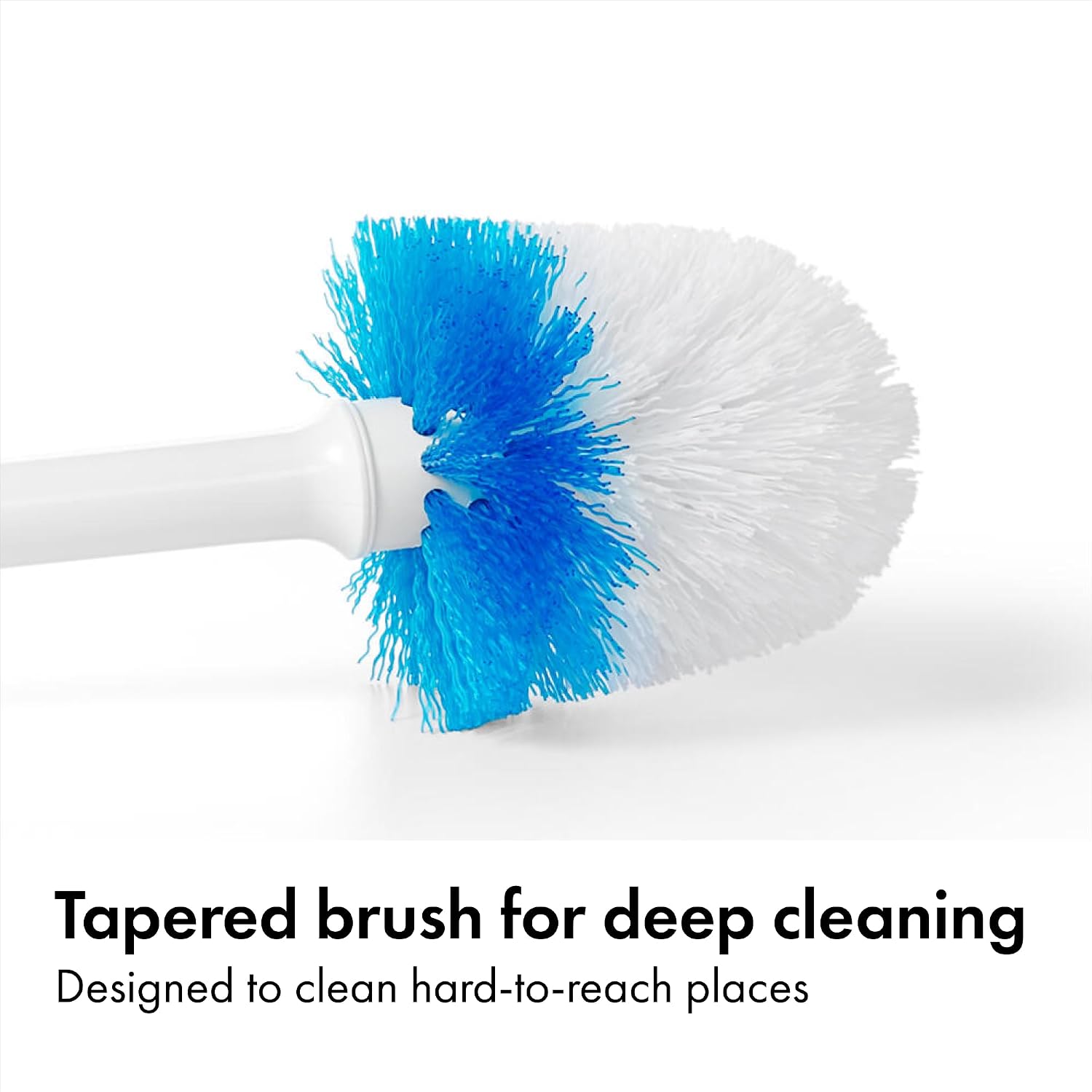 White OXO Good Grips Compact Toilet Brush & Canister exact Amazon child-ASIN image showing the white brush and blue bristles