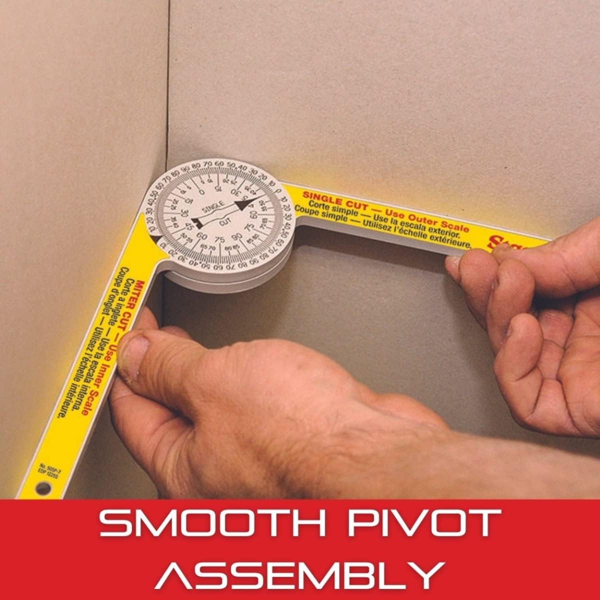 Two hands hold a Starrett 505P-7 inside a corner, with one arm against each surface.