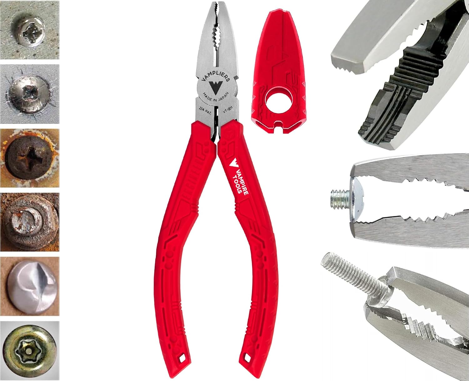 Vampliers VT-001 6.25 英寸螺丝取出钳，配红色 TPR 手柄和带齿钢制钳口。