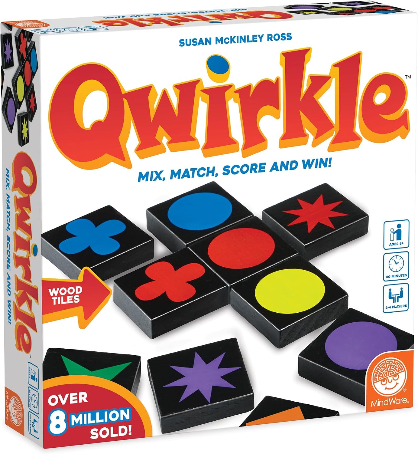 MindWare Qwirkle original box showing black wooden tiles with colored symbols