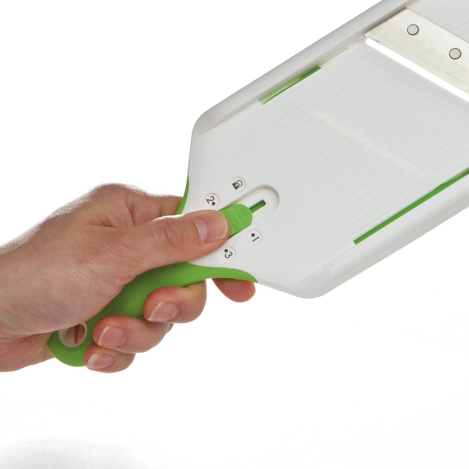 Close view of the PrepSolutions HG-52 green thickness slider and lock symbol