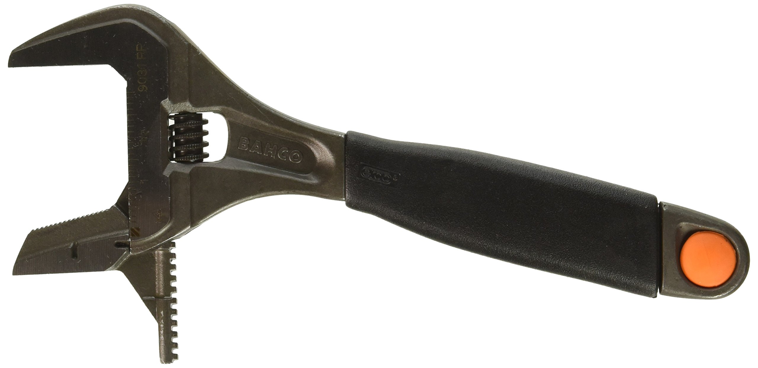 Bahco 9031 R US eight-inch wide-mouth adjustable wrench with black ERGO handle