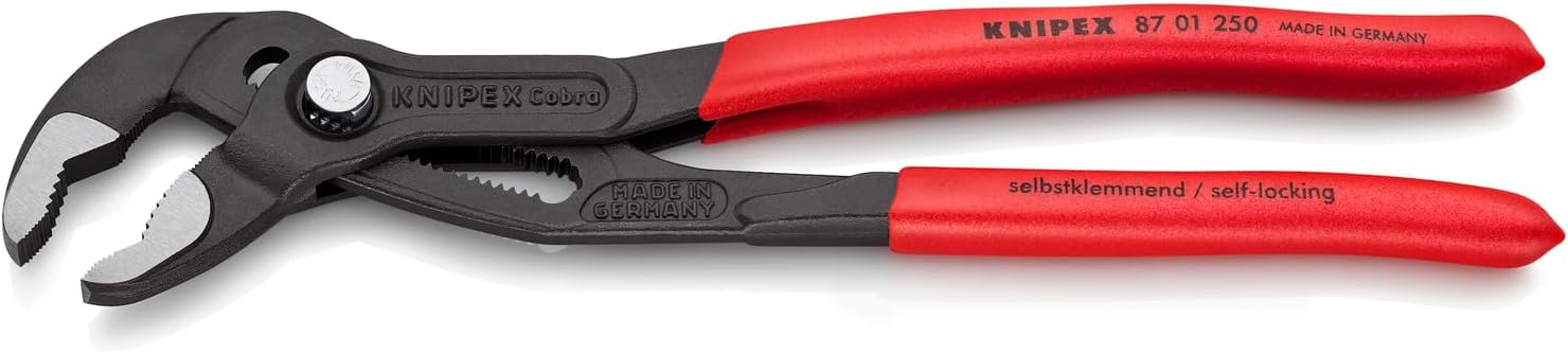 张开钳口的 KNIPEX Cobra 87 01 250，展示调节结构。