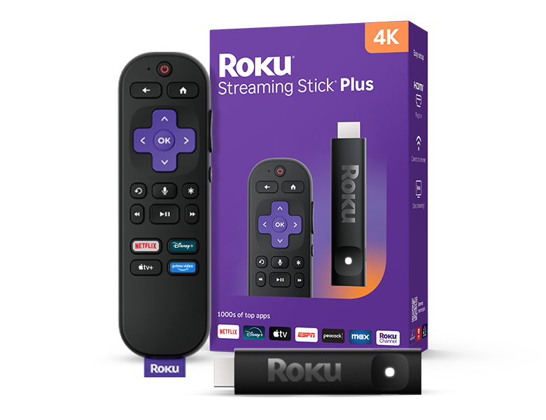 Roku Streaming Stick Plus 3830R 4K Streaming Device: HDR10+ & TV Power
