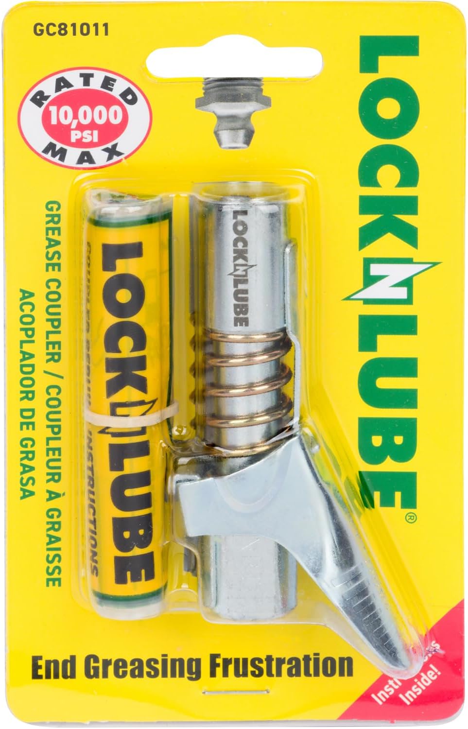 LockNLube GC81011 Grease Coupler Locks Onto Zerk Fittings