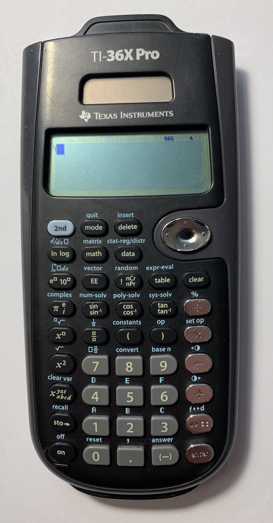 Texas Instruments TI-36X Pro scientific calculator photographed from the front.