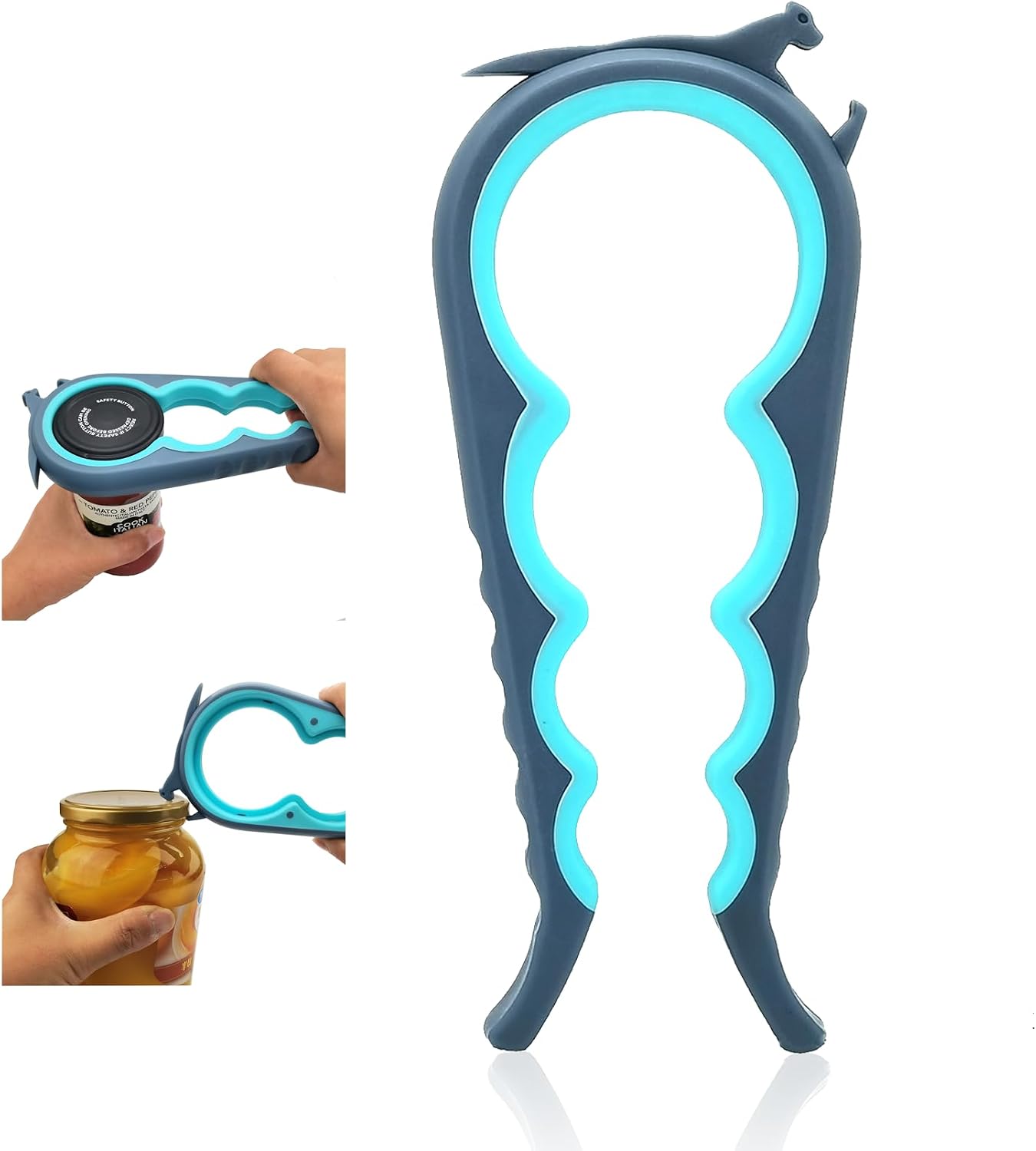 Blue-and-grey Otstar manual opener with rubber-lined rings