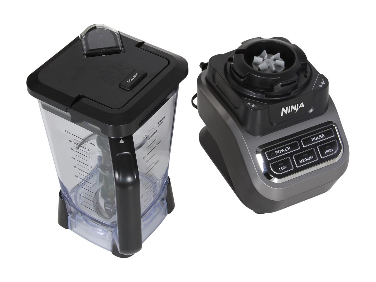 Ninja BL610 detail view showing the pitcher and Power, Pulse, Low, Medium, and High buttons.