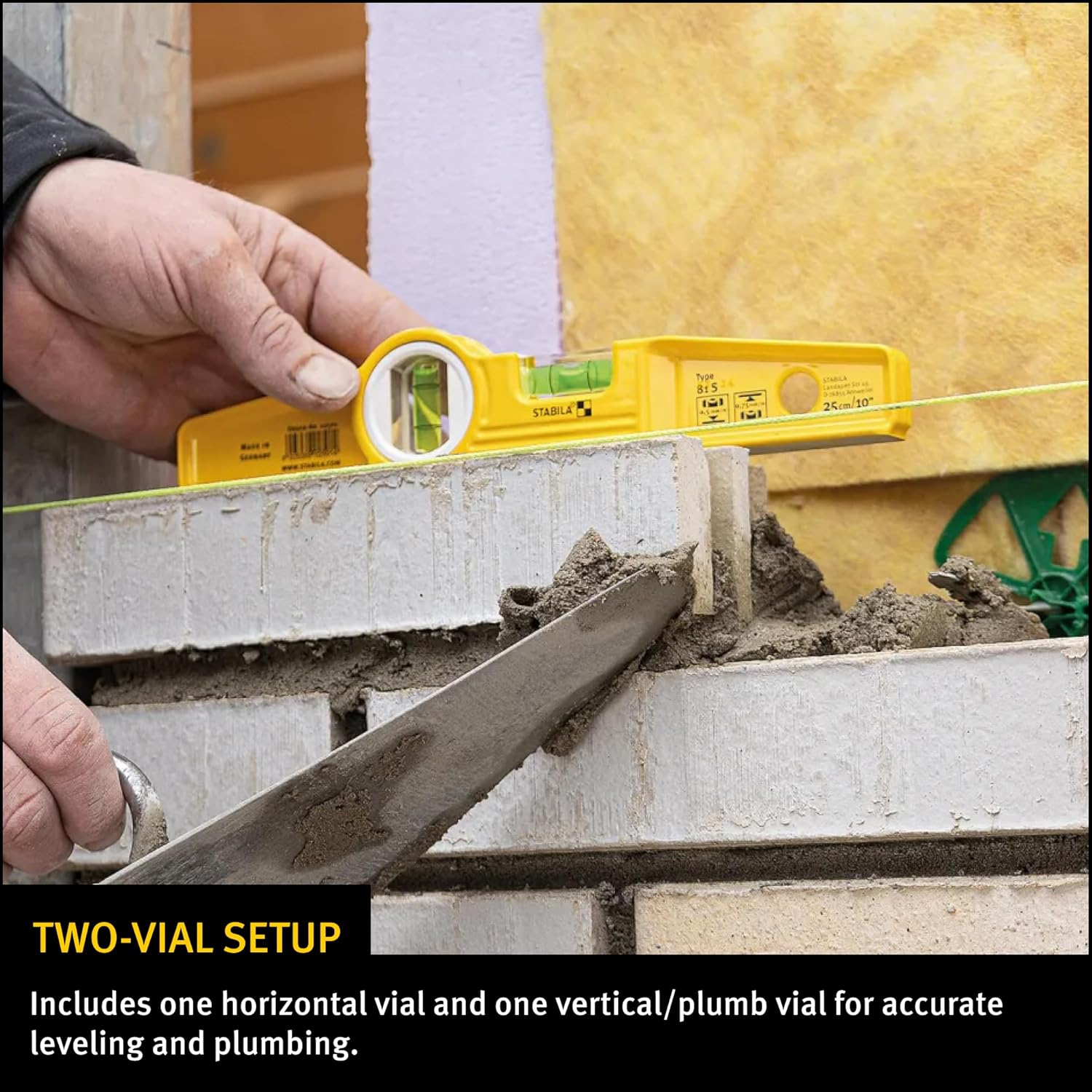 STABILA Type 81 S 25010 level placed on a short masonry course