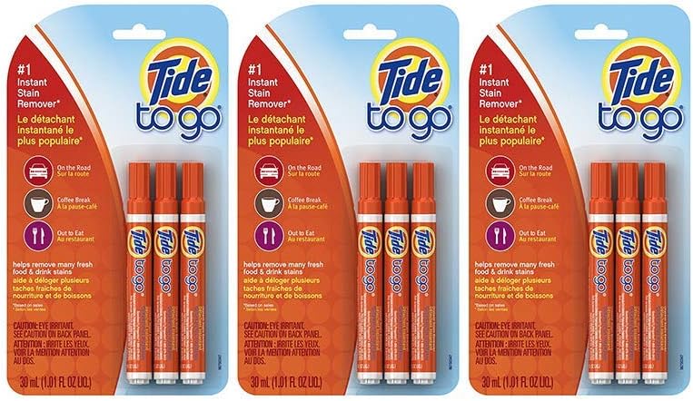 Three packs of regular Tide to Go pens, with three pens per pack