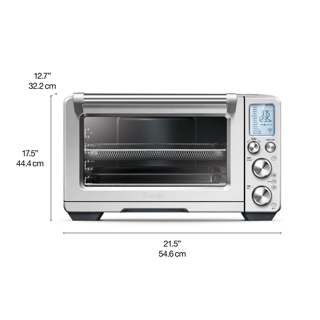 Breville BOV900 Smart Oven Air Fryer Pro open with cooking trays visible