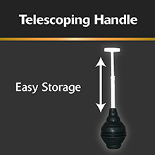 Close detail of the Korky BEEHIVE Max telescoping handle