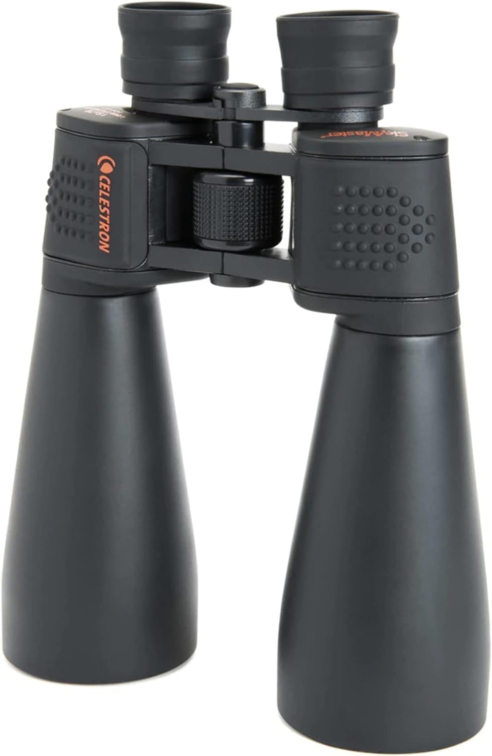 Eyepiece-side view of black SkyMaster 15x70 with central focus wheel