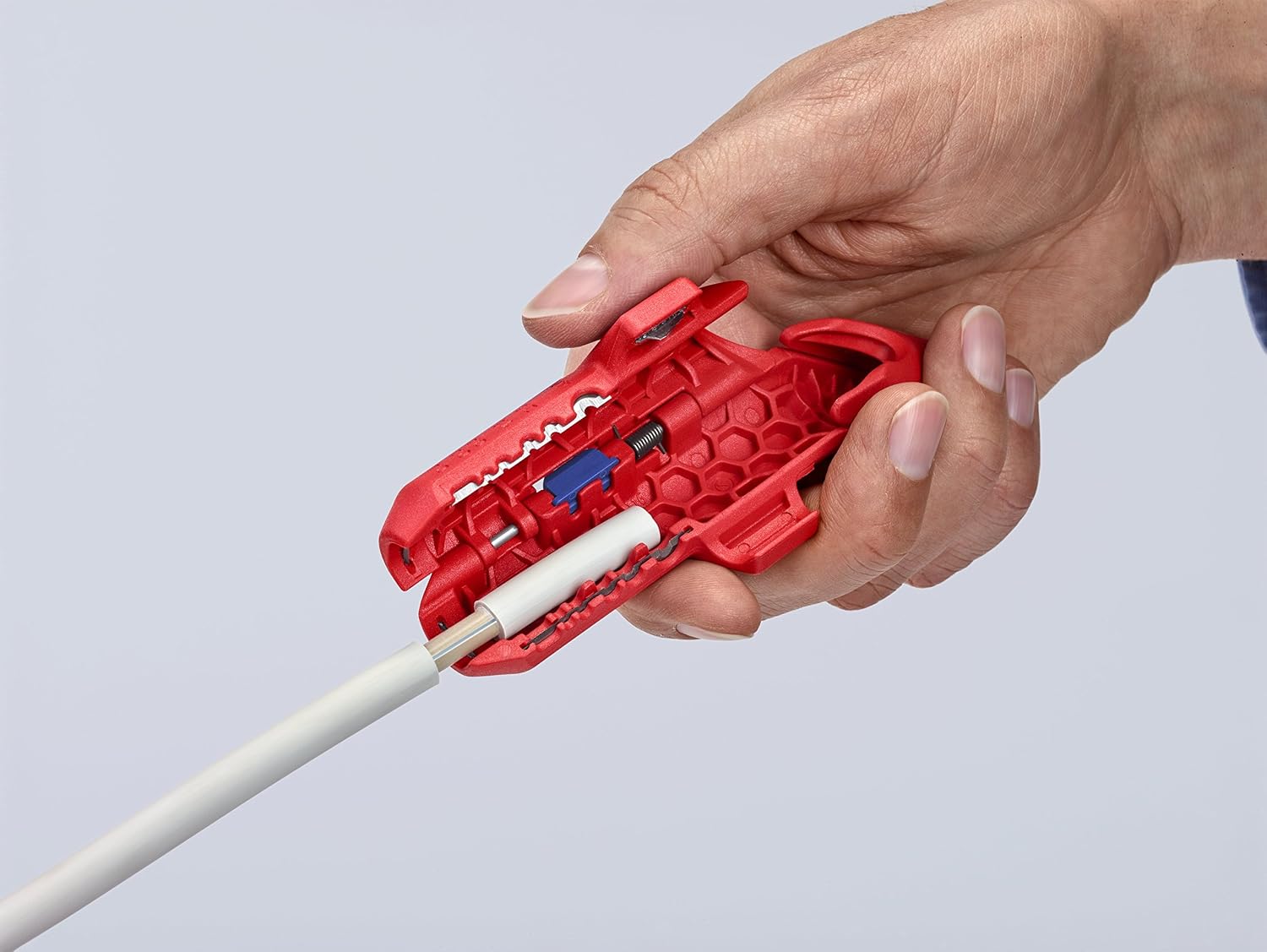 Open ErgoStrip body showing a coaxial cable holder and separate conductor positions