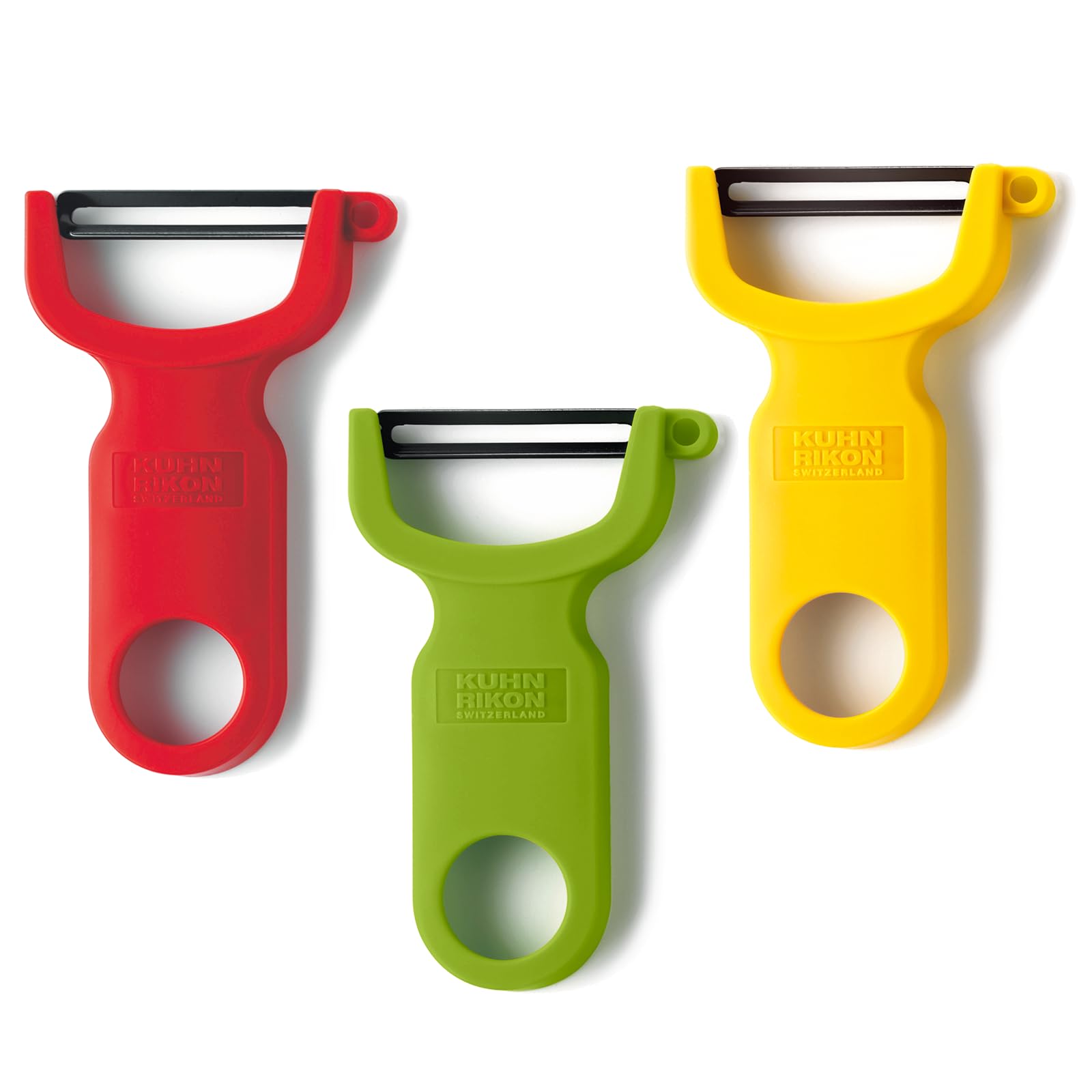 Kuhn Rikon Original Swiss Peeler three-pack in red, green and yellow