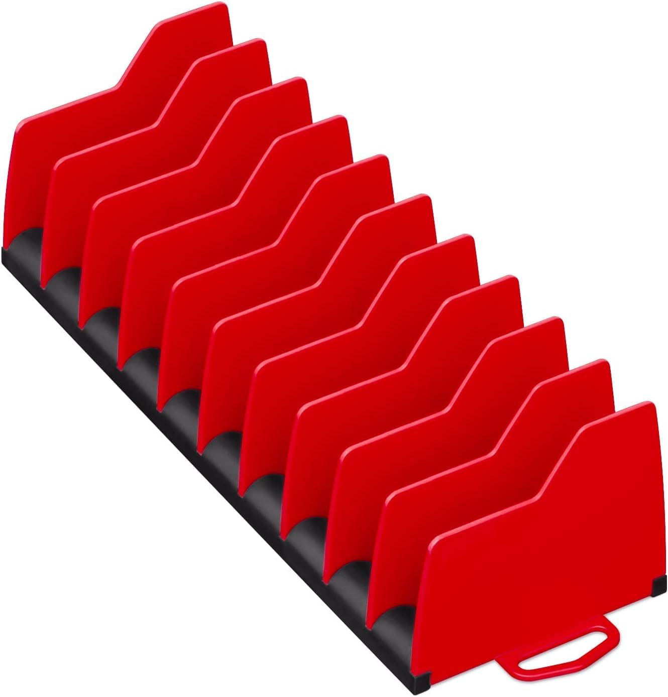 Empty Ernst 5500 organizer with red upright dividers and a black base.