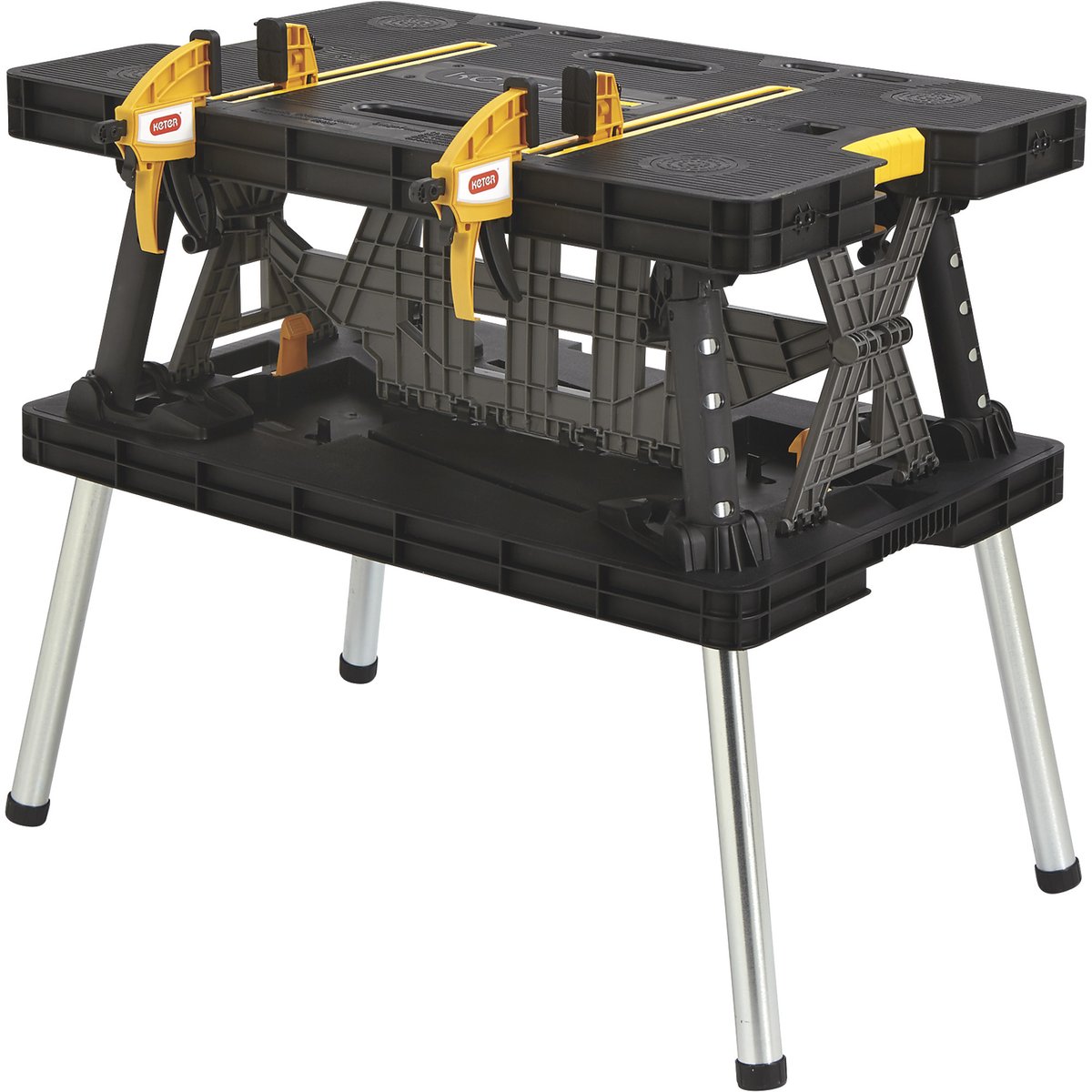 Keter Heavy-Duty Folding Workbench / model 197283 alias 17182239 / single Black-Yellow work table with two 12-inch clamps / B001CWX26Y