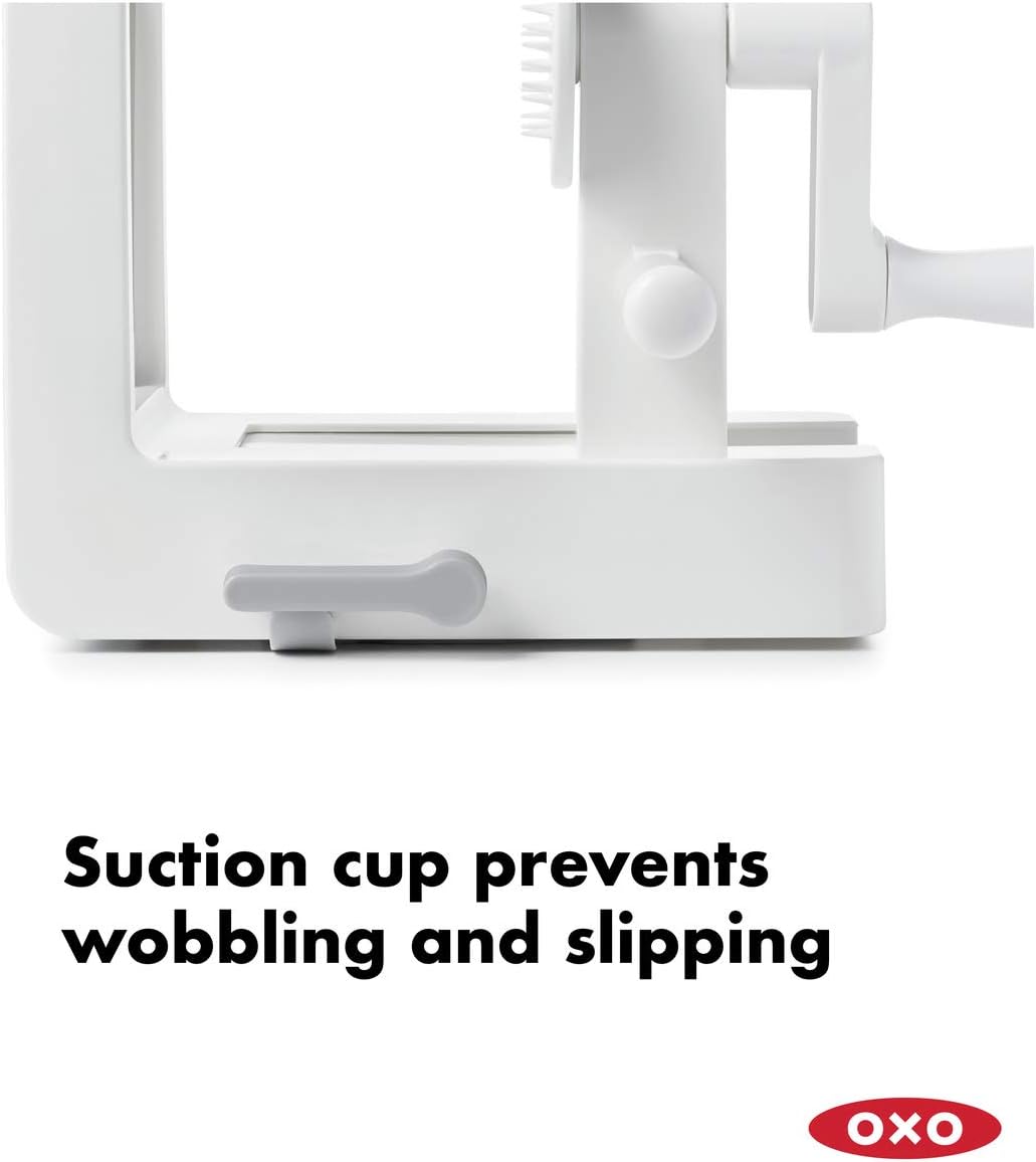Close view of the gray suction lever on the OXO spiralizer base.