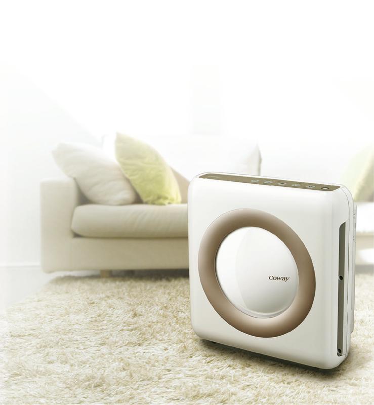 White Coway AP-1512HH Mighty air purifier in a bright living-room setting