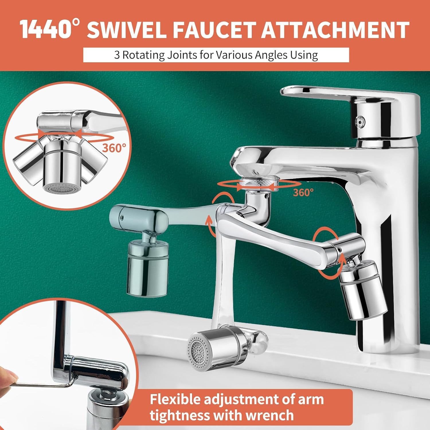 CECEFIN silver swivel aerator shown in several articulated positions