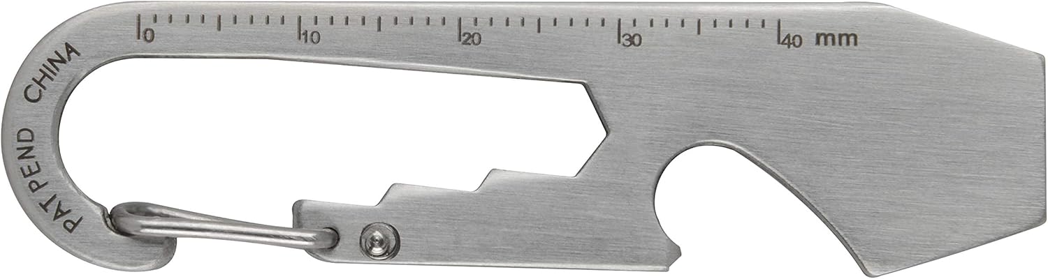 Back face of the stainless Nite Ize DoohicKey KMT-11-R3 with metric ruler
