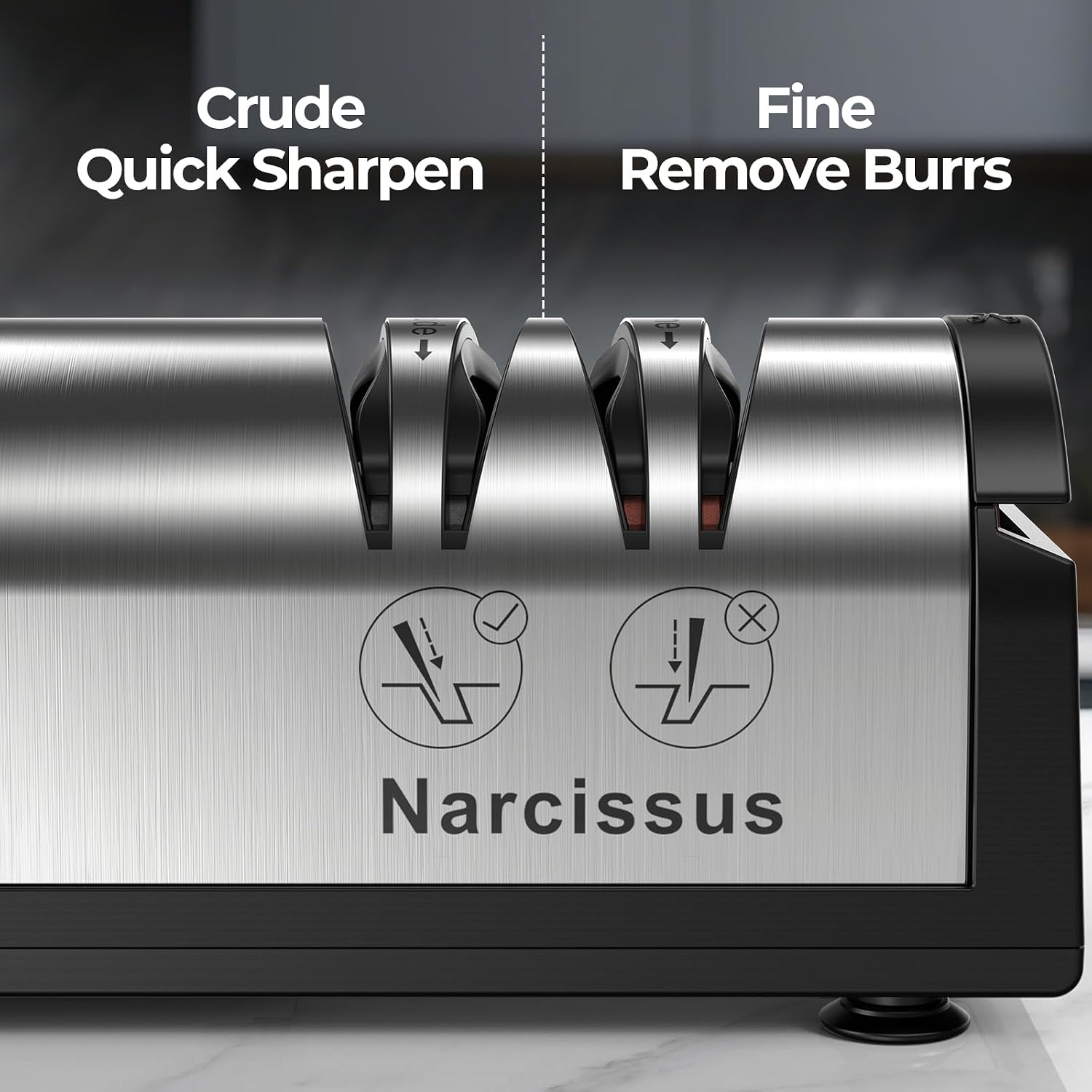 Close-up of Narcissus coarse and fine sharpening slots