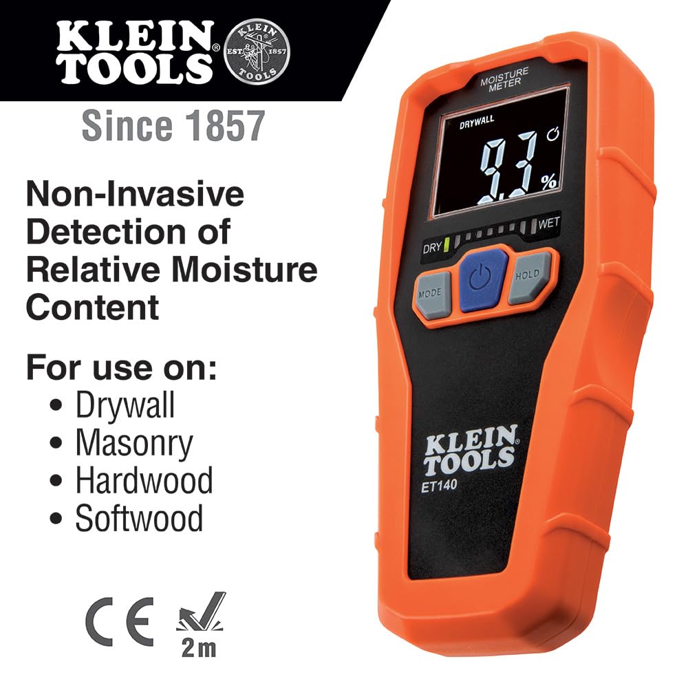 Exact Klein ET140 feature image listing drywall, masonry, hardwood and softwood modes